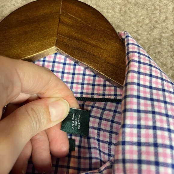 Lauren Ralph Lauren Dress Shirt Mens 16.5 Blue/Pink Classic Fit Checked Non Iron - Picture 5 of 10